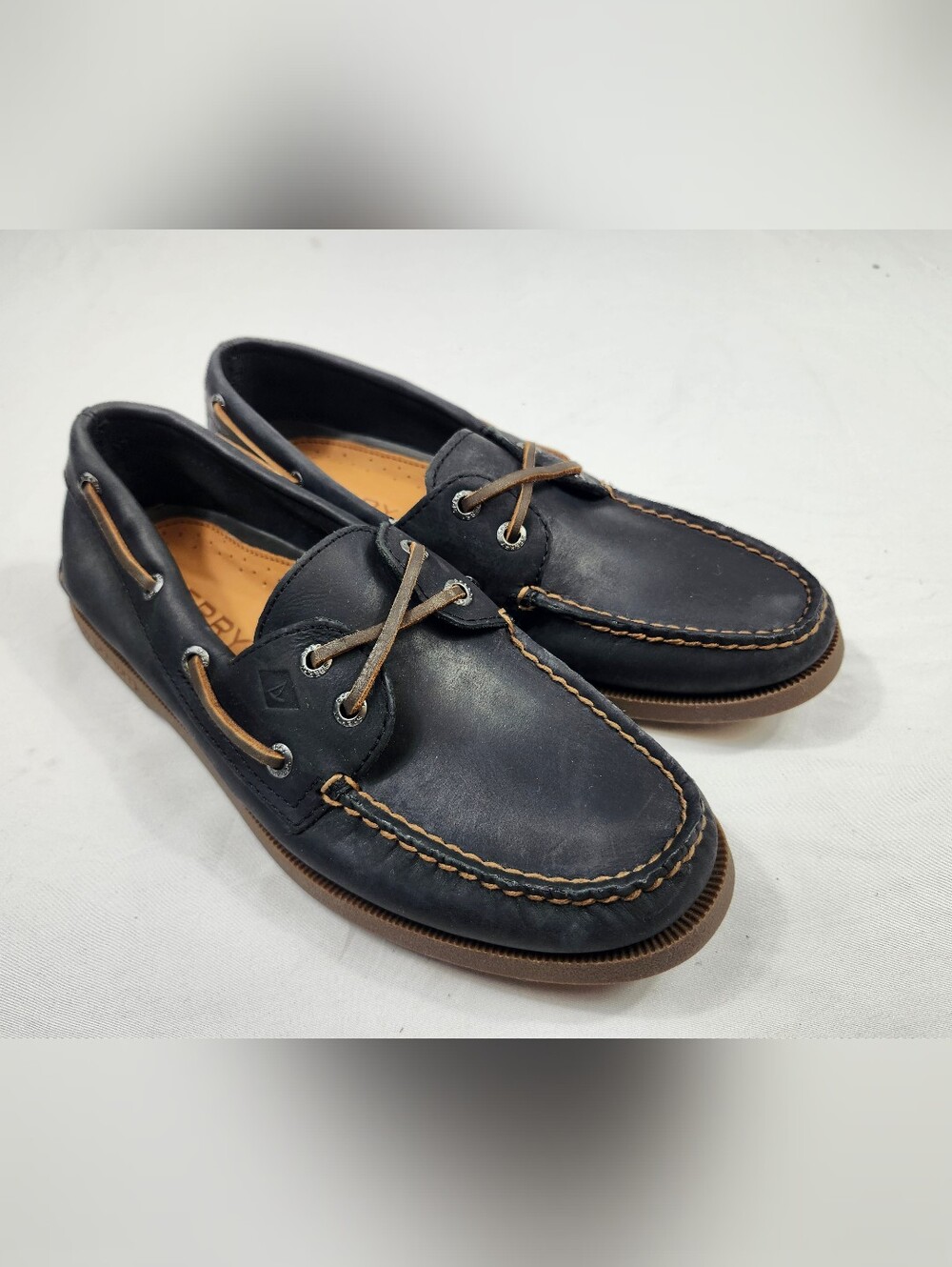 Sperry Topsider Men's 7 M Black Leather Slip On Boat Shoes Non Marking NEW